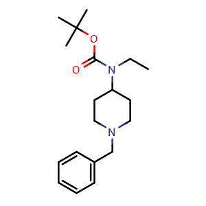 Chemical structure of tert-butyl (1-benzylpiperidin-4-yl)(ethyl)carbamate , CAS 1019008-15-1, AChemBlock U108123