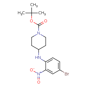 Chemical structure of tert-Butyl 4-(4-bromo-2-nitrophenylamino) piperidine-1-carboxylate , CAS 1383968-84-0, AChemBlock U108125