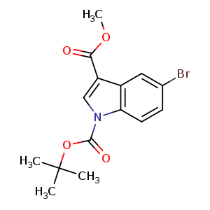 Chemical structure of 1-tert-Butyl 3-methyl 5-bromo-1H-indole-1,3-dicarboxylate , CAS 1100052-64-9, AChemBlock U108143