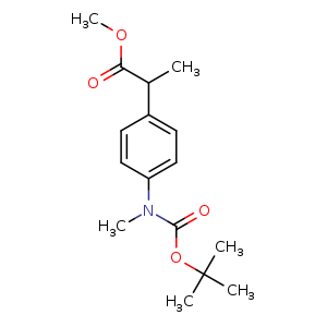 Chemical structure of Methyl 2-(4-(tert-butoxycarbonyl- (methyl)amino)phenyl)propanoate , CAS 1823228-40-5, AChemBlock U108201
