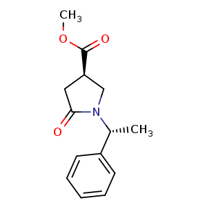 Chemical structure of (R)-Methyl 5-oxo-1-((R)-1-phenylethyl)pyrrolidine-3-carboxylate , CAS 99735-45-2, AChemBlock U108223