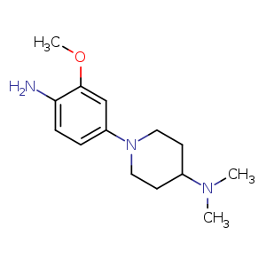 Chemical structure of 1-(4-Amino-3-methoxyphenyl)-N,N-dimethylpiperidin-4-amine , CAS 1089279-91-3, AChemBlock U108240