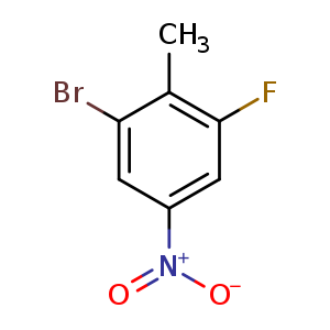 Chemical structure of 1-Bromo-3-fluoro-2-methyl-5-nitrobenzene , CAS 207110-34-7, AChemBlock U108252
