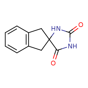 Chemical structure of 1',3'-Dihydrospiro[imidazolidine-4,2'-indene]-2,5-dione , CAS 27473-61-6, AChemBlock U108275