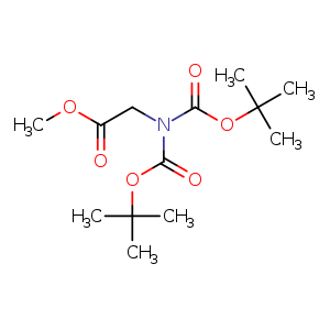 Chemical structure of Methyl 2-(bis(tert-butoxycarbonyl)amino)acetate , CAS 153393-01-2, AChemBlock U108288