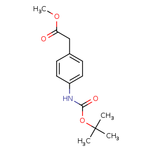 Chemical structure of Methyl 2-(4-(tert-butoxycarbonylamino)phenyl)acetate , CAS 112918-77-1, AChemBlock U108291