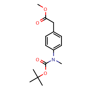 Chemical structure of Methyl 2-(4-(tert-butoxycarbonyl(methyl)amino)phenyl)acetate , CAS 251643-17-1, AChemBlock U108292