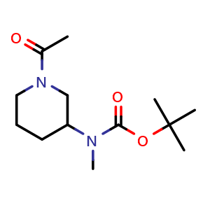 Chemical structure of tert-Butyl (1-acetylpiperidin-3-yl)methylcarbamate , CAS 1257046-70-0, AChemBlock U108339