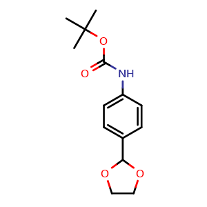Chemical structure of tert-Butyl 4-(1,3-dioxolan-2-yl)phenylcarbamate , CAS 126931-29-1, AChemBlock U108349
