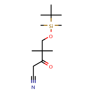 Chemical structure of 5-(tert-Butyldimethylsilyloxy)-4,4-dimethyl-3-oxopentanenitrile , CAS 1229454-44-7, AChemBlock U108350