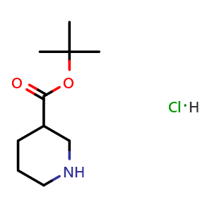 Chemical structure of tert-Butyl piperidine-3-carboxylate hydrochloride , CAS 1172835-68-5, AChemBlock U108357