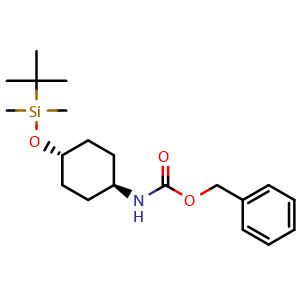 Chemical structure of Benzyl (1r,4r)-4-(tert-butyldimethylsilyloxy) cyclohexylcarbamate , CAS 400898-55-7, AChemBlock U108443