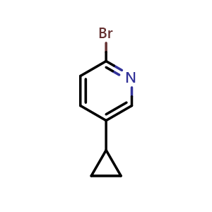 Chemical structure of 2-Bromo-5-cyclopropylpyridine , CAS 1142197-14-5, AChemBlock U108454