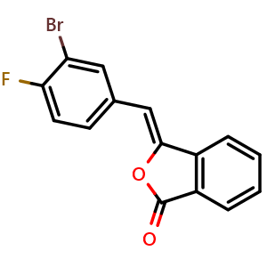 Chemical structure of (Z)-3-(3-Bromo-4-fluorobenzylidene)isobenzofuran-1(3H)-one , CAS 63964-50-1, AChemBlock U108456