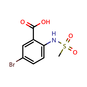 Chemical structure of 5-Bromo-2-(methylsulfonamido)benzoic acid , CAS 1225713-29-0, AChemBlock U108462
