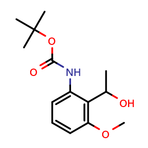 Chemical structure of tert-Butyl 2-(1-hydroxyethyl)-3-methoxyphenylcarbamate , CAS 380225-70-7, AChemBlock U108475