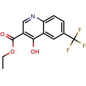 Chemical structure of Ethyl 4-hydroxy-6-(trifluoromethyl)quinoline-3-carboxylate , CAS 26893-12-9, AChemBlock U108513