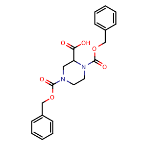 Chemical structure of 1,4-Bis(benzyloxycarbonyl)piperazine-2-carboxylic acid , CAS 191739-36-3, AChemBlock U108555