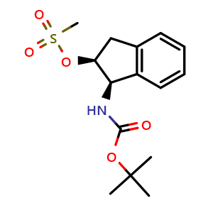 Chemical structure of (1R,2S)-1-(tert-Butoxycarbonylamino)-2,3-dihydro-1H-inden-2-yl methanesulfonate , CAS 403860-49-1, AChemBlock U108572
