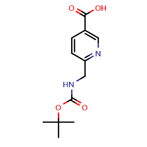 Chemical structure of 6-((tert-Butoxycarbonylamino)methyl)nicotinic acid , CAS 170097-87-7, AChemBlock U108574