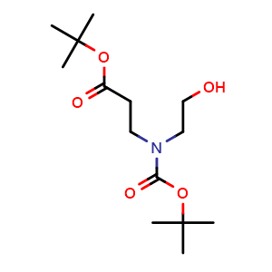 Chemical structure of tert-Butyl 3-(tert-butoxycarbonyl(2-hydroxyethyl)amino)propanoate , CAS 1629737-97-8, AChemBlock U108582