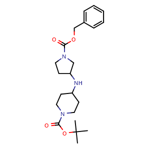 Chemical structure of tert-Butyl 4-(1-(benzyloxycarbonyl)pyrrolidin-3-ylamino)piperidine-1-carboxylate , CAS 1824008-56-1, AChemBlock U108678