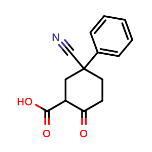 Chemical structure of 5-Cyano-2-oxo-5-phenylcyclohexanecarboxylic acid , CAS 2102412-62-2, AChemBlock U108701