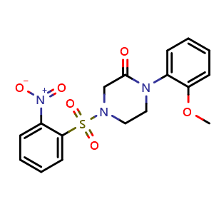 Chemical structure of 1-(2-Methoxyphenyl)-4-(2-nitrophenylsulfonyl)piperazin-2-one , CAS 871014-07-2, AChemBlock U108739