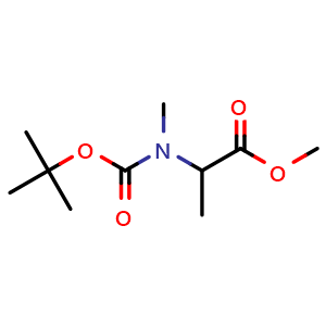 Chemical structure of Methyl 2-(tert-butoxycarbonyl(methyl)amino)propanoate , CAS 130994-87-5, AChemBlock U108745