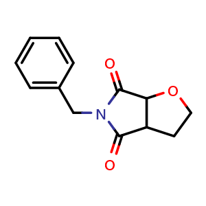 Chemical structure of 5-Benzyldihydro-2H-furo[2,3-c]pyrrole-4,6(5H,6aH)-dione , CAS 2386183-44-2, AChemBlock U108762