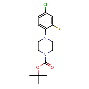 Chemical structure of tert-Butyl 4-(4-chloro-2-fluorophenyl) piperazine-1-carboxylate , CAS 945422-81-1, AChemBlock U108779