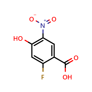 Chemical structure of 2-Fluoro-4-hydroxy-5-nitrobenzoic acid , CAS 1565054-28-5, AChemBlock U108801