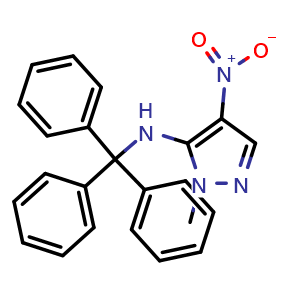 Chemical structure of 1-Methyl-4-nitro-N-trityl-1H-pyrazol-5-amine , CAS 2665662-90-6, AChemBlock U108819