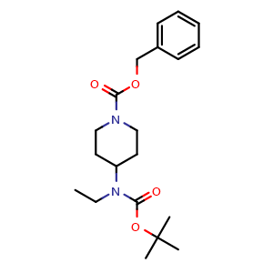 Chemical structure of Benzyl 4-(tert-butoxycarbonyl(ethyl)amino)piperidine-1-carboxylate , CAS 159874-37-0, AChemBlock U108830