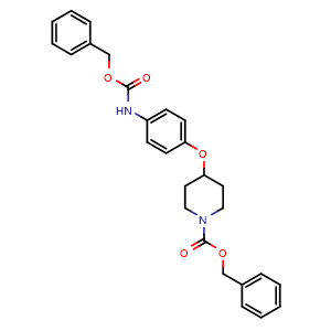 Chemical structure of Benzyl 4-(4-(benzyloxycarbonylamino) phenoxy)piperidine-1-carboxylate , CAS 2708280-55-9, AChemBlock U108885