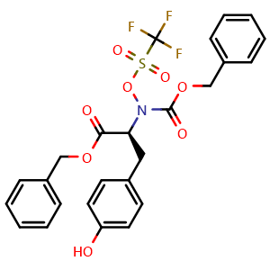 Chemical structure of (S)-Benzyl 2-((benzyloxycarbonyl)(trifluoromethylsulfonyloxy)amino)-3-(4-hydroxyphenyl)propanoate , CAS 2708344-19-6, AChemBlock U108886