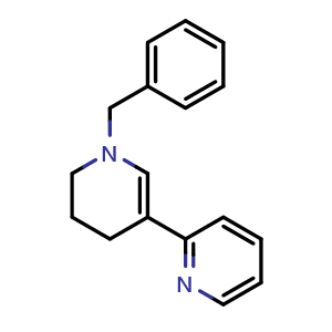 Chemical structure of 2-(1-Benzyl-1,4,5,6-tetrahydropyridin-3-yl)pyridine , CAS 869217-81-2, AChemBlock U108897