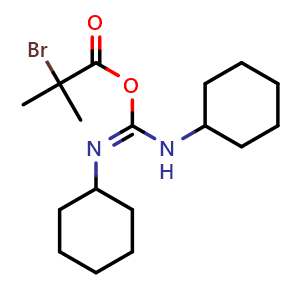 Chemical structure of 2-Bromo-2-methylpropanoic (E)-N,N'-dicyclohexylcarbamimidic anhydride , CAS 2708298-34-2, AChemBlock U108907