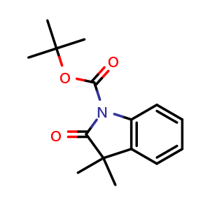 Chemical structure of tert-Butyl 3,3-dimethyl-2-oxoindoline-1-carboxylate , CAS 632324-67-5, AChemBlock U108921