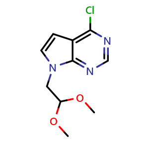 Chemical structure of 4-Chloro-7-(2,2-dimethoxyethyl)-7H-pyrrolo[2,3-d]pyrimidine , CAS 2665661-05-0, AChemBlock U108938