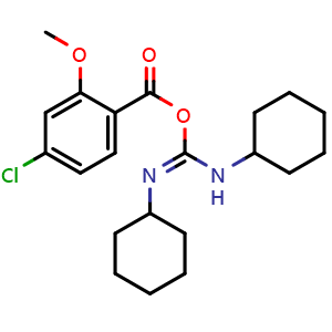 Chemical structure of 4-Chloro-2-methoxybenzoic (E)-N,N'-dicyclohexylcarbamimidic anhydride , CAS 2708298-31-9, AChemBlock U108940