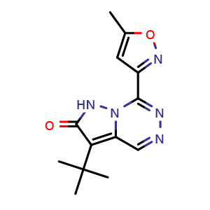 Chemical structure of 3-(1,1-Dimethylethyl)-7-(5-methyl-3-isoxazolyl)-pyrazolo[1,5-d][1,2,4]triazin-2(1H)-one , CAS 342652-81-7, AChemBlock U108954