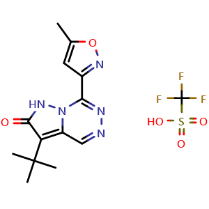 Chemical structure of 3-(1,1-Dimethylethyl)-7-(5-methyl-3-isoxazolyl)-pyrazolo[1,5-d][1,2,4]triazin-2(1H)-one triflate , CAS 2740657-51-4, AChemBlock U108955