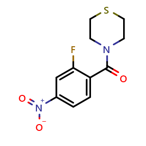 Chemical structure of (2-Fluoro-4-nitrophenyl)(thiomorpholino)methanone , CAS 2665663-14-7, AChemBlock U108975