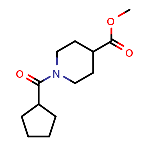 Chemical structure of Methyl 1-(cyclopentanecarbonyl)piperidine-4-carboxylate , CAS 1090337-46-4, AChemBlock U108989