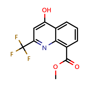 Chemical structure of Methyl 4-hydroxy-2-(trifluoromethyl)quinoline-8-carboxylate , CAS 887351-07-7, AChemBlock U109014