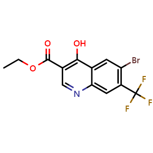 Chemical structure of Ethyl 6-bromo-4-hydroxy-7-(trifluoromethyl)quinoline-3-carboxylate , CAS 1065102-42-2, AChemBlock U109015