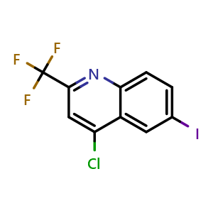 Chemical structure of 4-Chloro-6-iodo-2-(trifluoromethyl)quinoline , CAS 887350-57-4, AChemBlock U109017