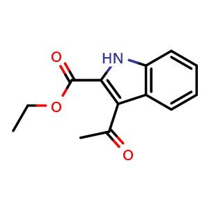 Chemical structure of Ethyl 3-acetyl-1H-indole-2-carboxylate , CAS 77069-10-4, AChemBlock U109034