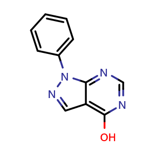 Chemical structure of 4-Hydroxy-1-phenylpyrazole[3,4-d]pyrimidine , CAS 21314-17-0, AChemBlock U109091